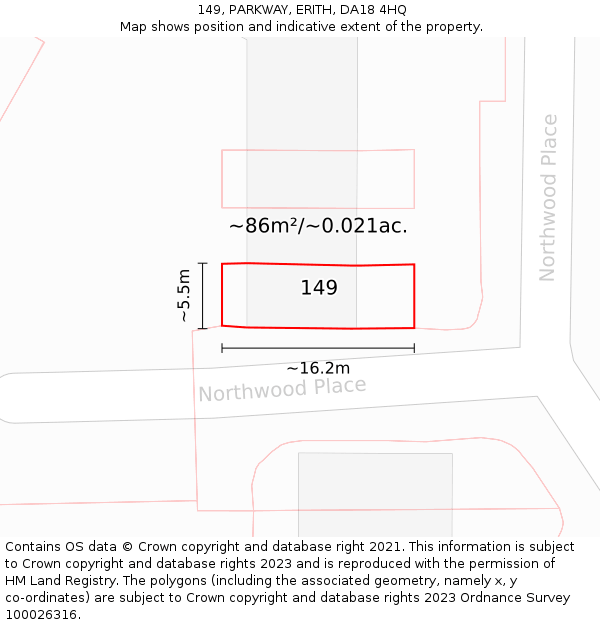 149, PARKWAY, ERITH, DA18 4HQ: Plot and title map