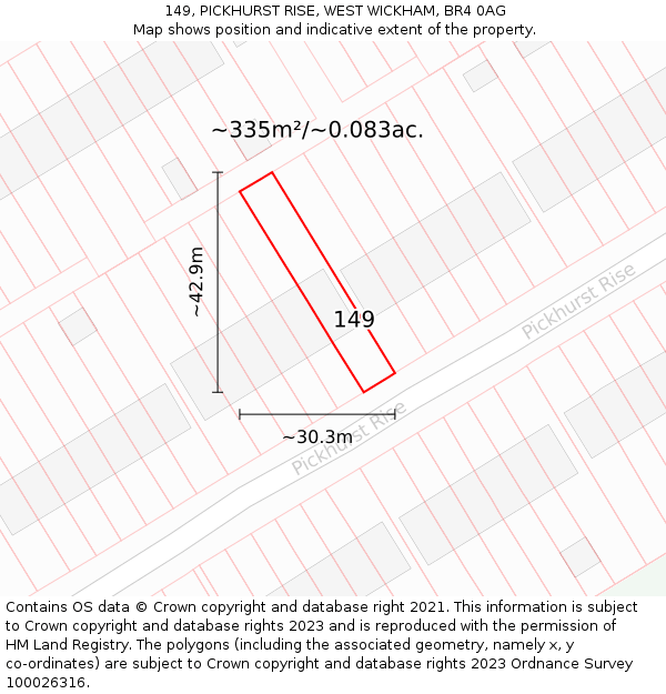 149, PICKHURST RISE, WEST WICKHAM, BR4 0AG: Plot and title map