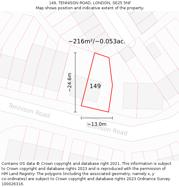 149, TENNISON ROAD, LONDON, SE25 5NF: Plot and title map