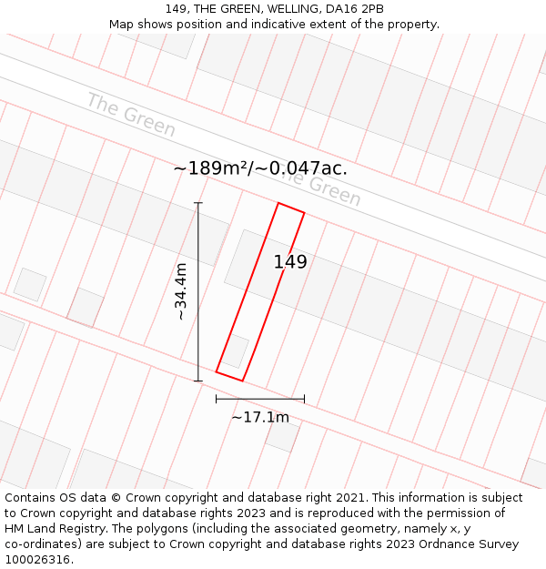 149, THE GREEN, WELLING, DA16 2PB: Plot and title map