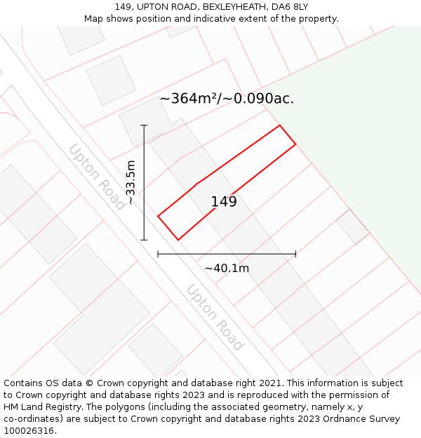 149, UPTON ROAD, BEXLEYHEATH, DA6 8LY: Plot and title map