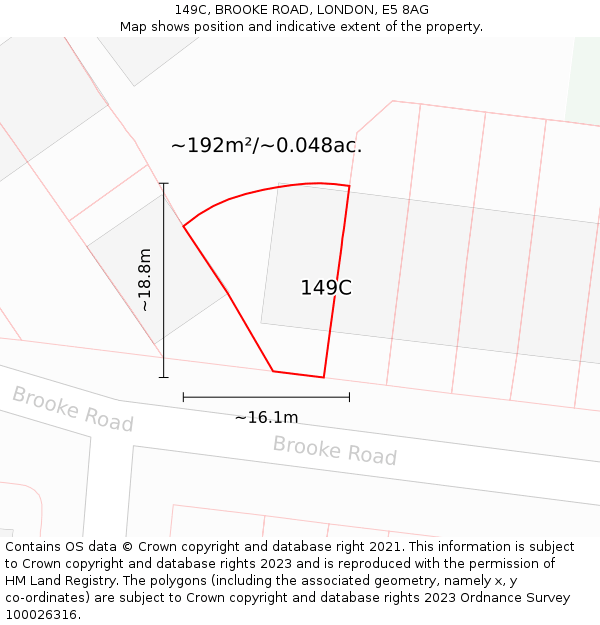 149C, BROOKE ROAD, LONDON, E5 8AG: Plot and title map