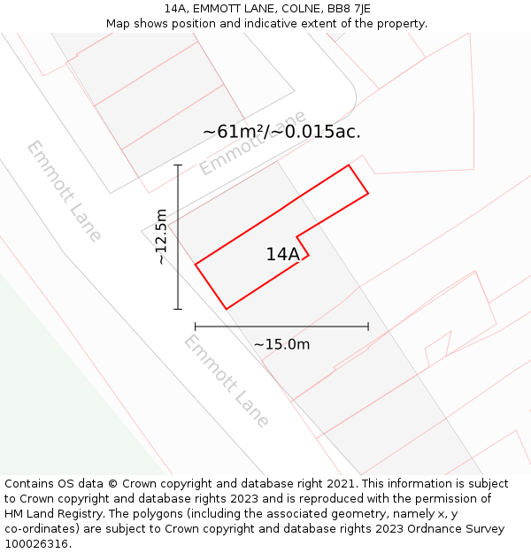 14A, EMMOTT LANE, COLNE, BB8 7JE: Plot and title map