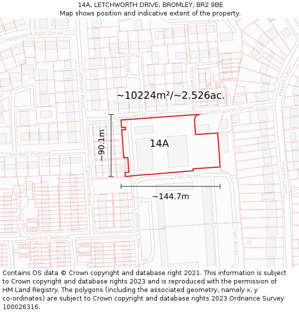 14A, LETCHWORTH DRIVE, BROMLEY, BR2 9BE: Plot and title map