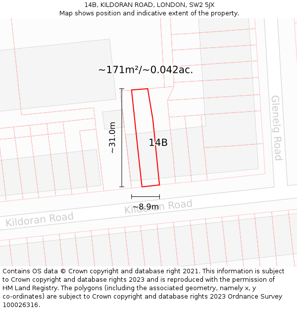 14B, KILDORAN ROAD, LONDON, SW2 5JX: Plot and title map