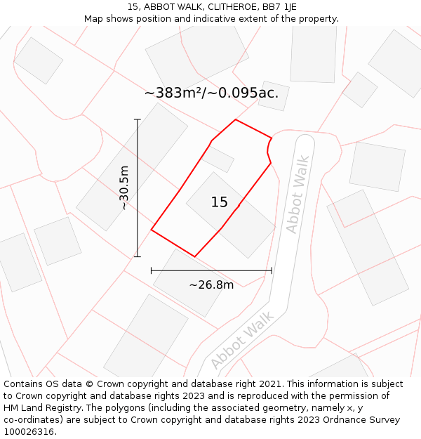 15, ABBOT WALK, CLITHEROE, BB7 1JE: Plot and title map