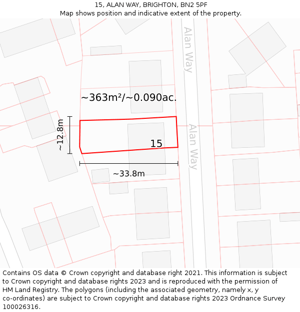 15, ALAN WAY, BRIGHTON, BN2 5PF: Plot and title map