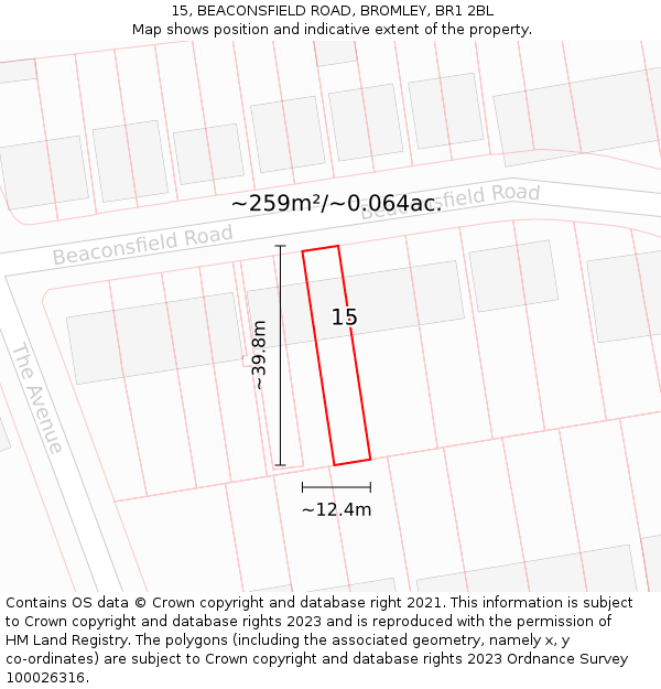 15, BEACONSFIELD ROAD, BROMLEY, BR1 2BL: Plot and title map
