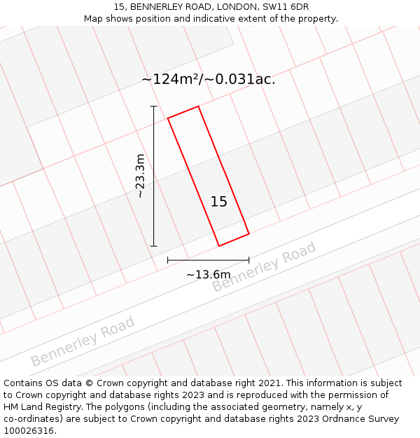 15, BENNERLEY ROAD, LONDON, SW11 6DR: Plot and title map