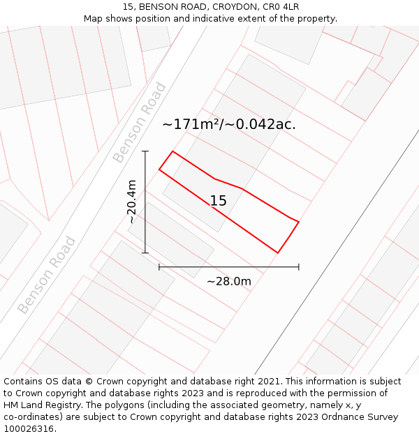 15, BENSON ROAD, CROYDON, CR0 4LR: Plot and title map