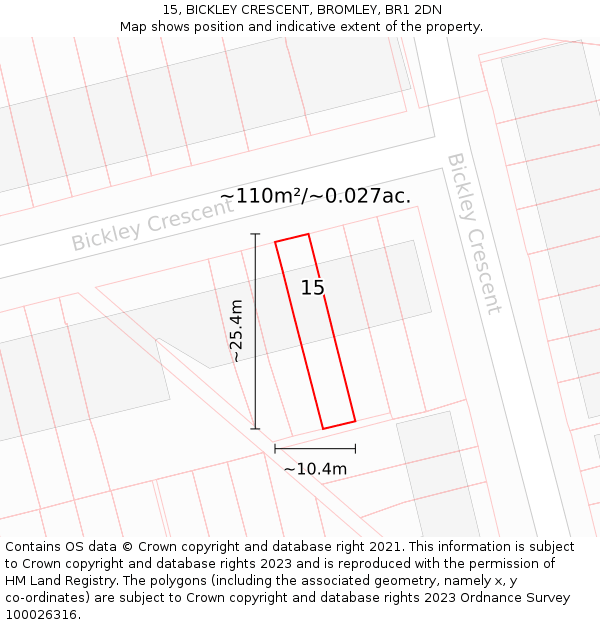 15, BICKLEY CRESCENT, BROMLEY, BR1 2DN: Plot and title map