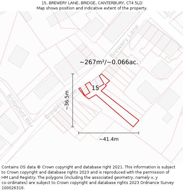15, BREWERY LANE, BRIDGE, CANTERBURY, CT4 5LD: Plot and title map