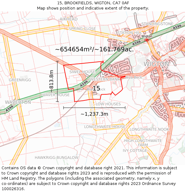 15, BROOKFIELDS, WIGTON, CA7 0AF: Plot and title map