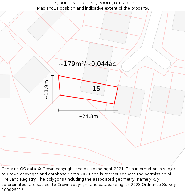 15, BULLFINCH CLOSE, POOLE, BH17 7UP: Plot and title map