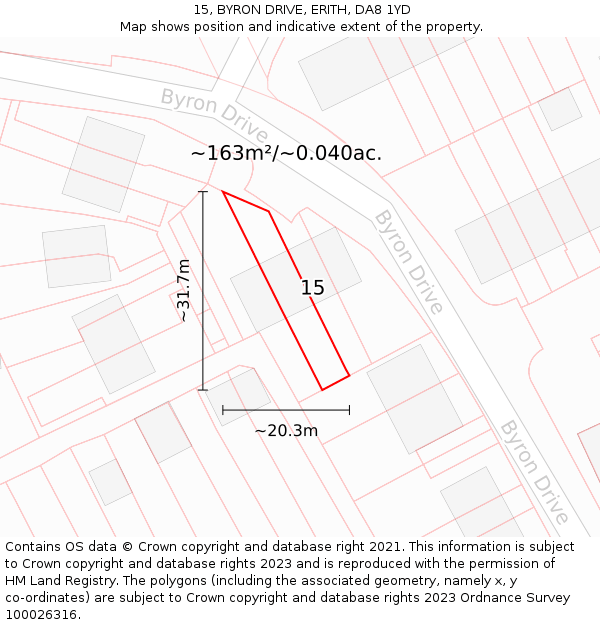 15, BYRON DRIVE, ERITH, DA8 1YD: Plot and title map