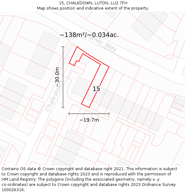 15, CHALKDOWN, LUTON, LU2 7FH: Plot and title map
