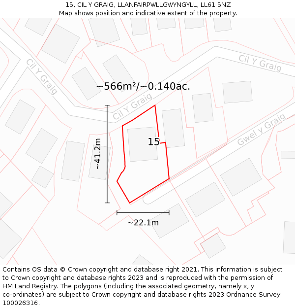 15, CIL Y GRAIG, LLANFAIRPWLLGWYNGYLL, LL61 5NZ: Plot and title map