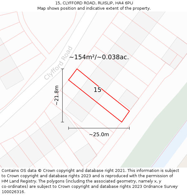 15, CLYFFORD ROAD, RUISLIP, HA4 6PU: Plot and title map