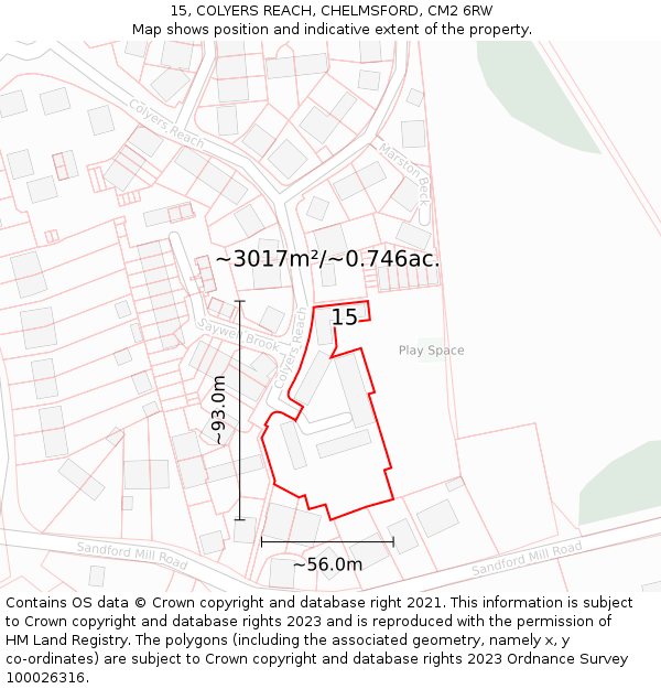 15, COLYERS REACH, CHELMSFORD, CM2 6RW: Plot and title map