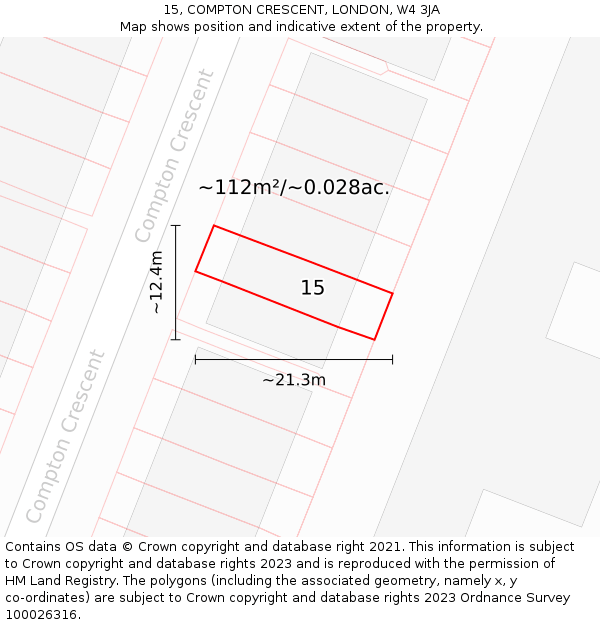 15, COMPTON CRESCENT, LONDON, W4 3JA: Plot and title map