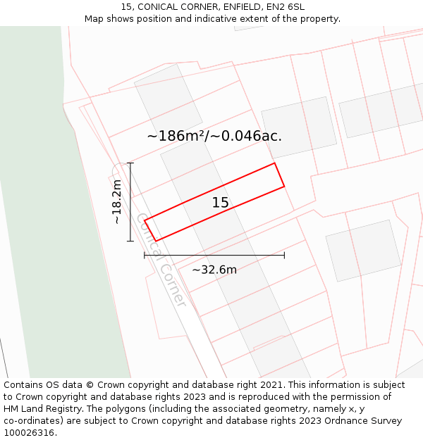 15, CONICAL CORNER, ENFIELD, EN2 6SL: Plot and title map