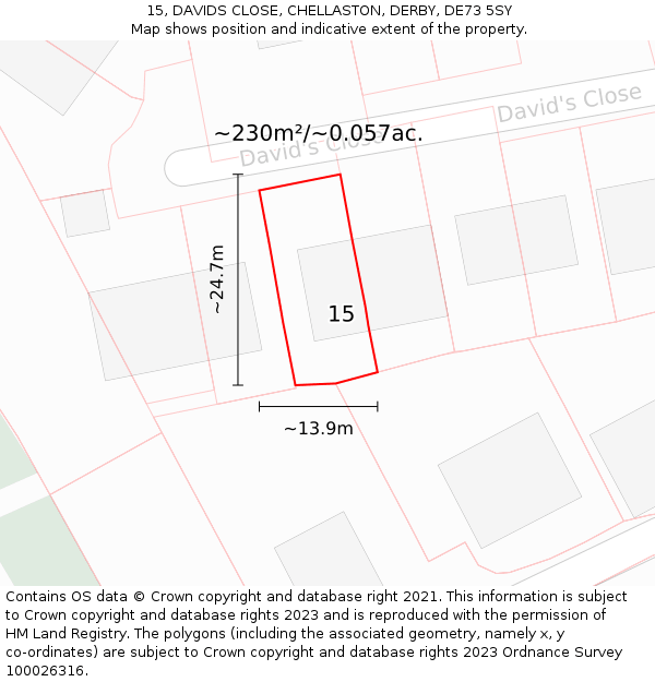 15, DAVIDS CLOSE, CHELLASTON, DERBY, DE73 5SY: Plot and title map