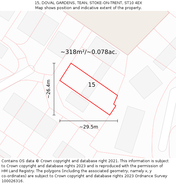 15, DOVAL GARDENS, TEAN, STOKE-ON-TRENT, ST10 4EX: Plot and title map