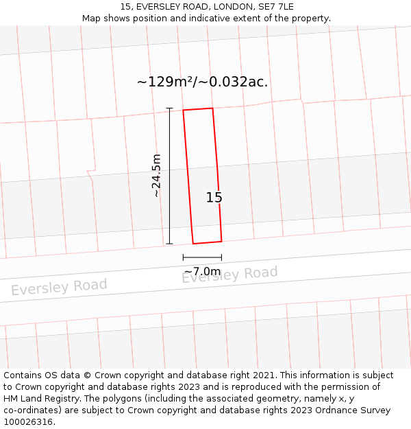 15, EVERSLEY ROAD, LONDON, SE7 7LE: Plot and title map