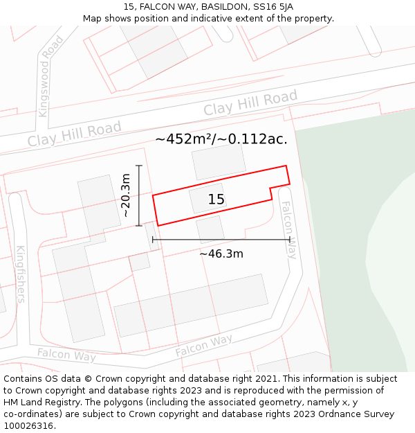 15, FALCON WAY, BASILDON, SS16 5JA: Plot and title map