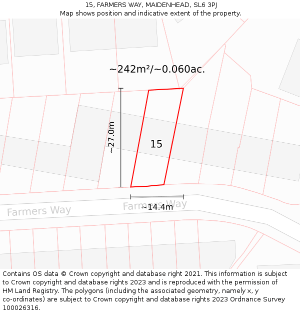 15, FARMERS WAY, MAIDENHEAD, SL6 3PJ: Plot and title map