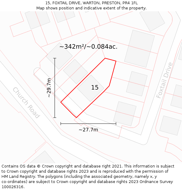15, FOXTAIL DRIVE, WARTON, PRESTON, PR4 1FL: Plot and title map