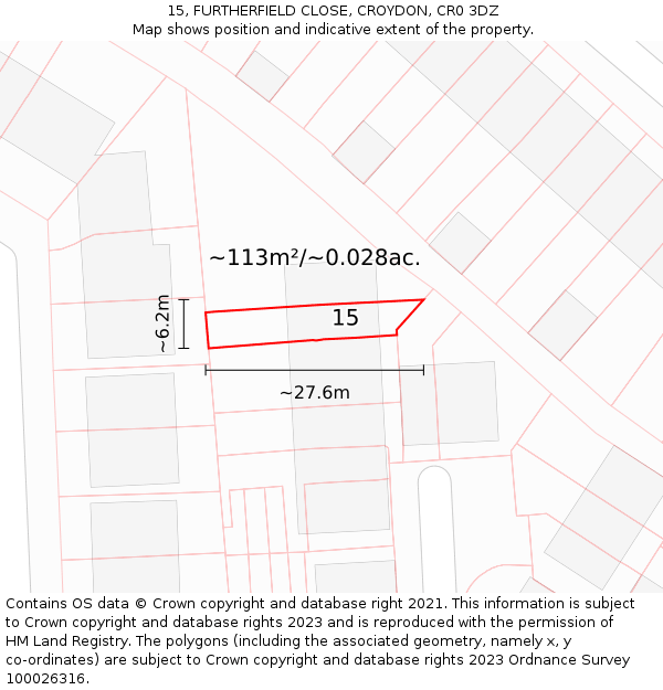 15, FURTHERFIELD CLOSE, CROYDON, CR0 3DZ: Plot and title map