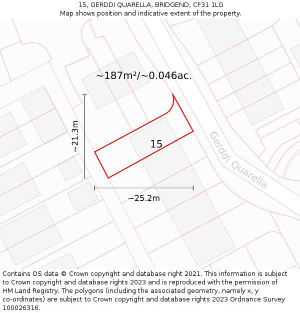 15, GERDDI QUARELLA, BRIDGEND, CF31 1LG: Plot and title map
