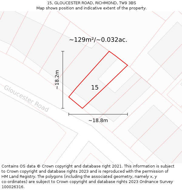 15, GLOUCESTER ROAD, RICHMOND, TW9 3BS: Plot and title map