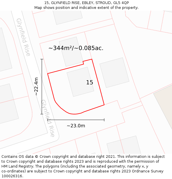 15, GLYNFIELD RISE, EBLEY, STROUD, GL5 4QP: Plot and title map