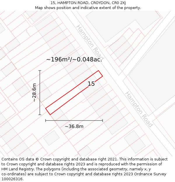15, HAMPTON ROAD, CROYDON, CR0 2XJ: Plot and title map