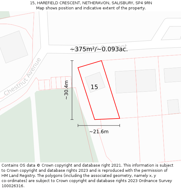 15, HAREFIELD CRESCENT, NETHERAVON, SALISBURY, SP4 9RN: Plot and title map