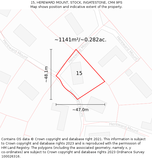 15, HEREWARD MOUNT, STOCK, INGATESTONE, CM4 9PS: Plot and title map