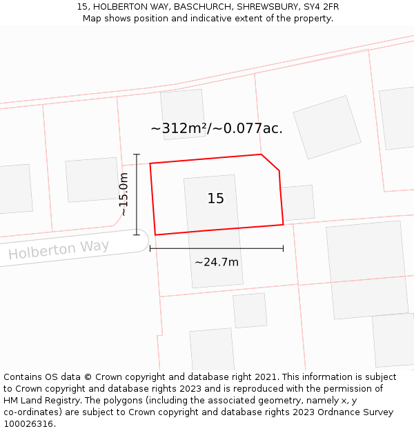 15, HOLBERTON WAY, BASCHURCH, SHREWSBURY, SY4 2FR: Plot and title map