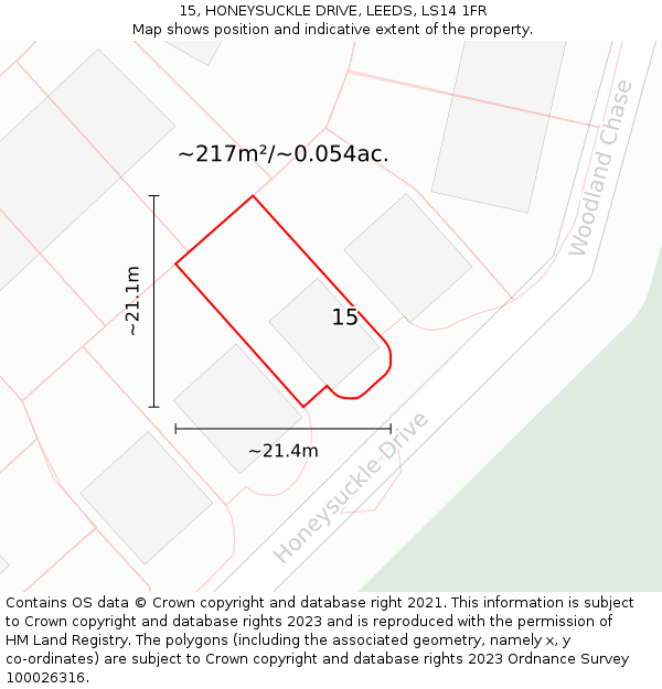 15, HONEYSUCKLE DRIVE, LEEDS, LS14 1FR: Plot and title map