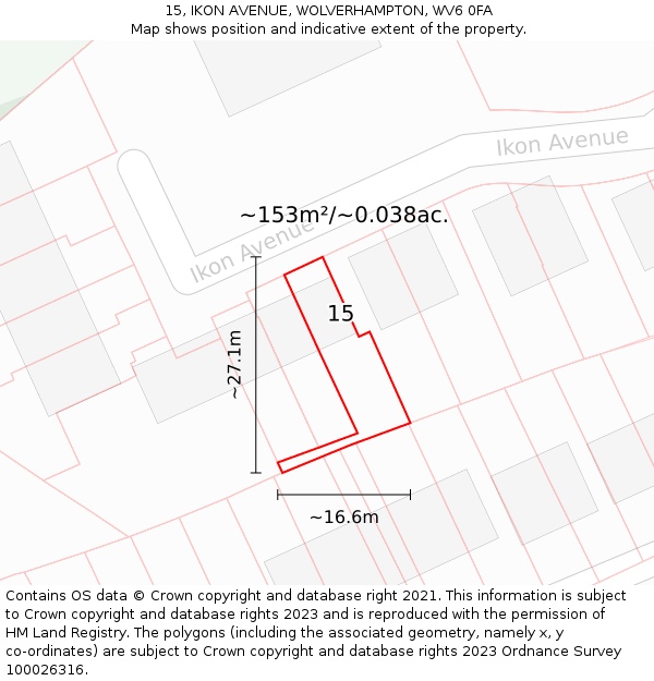 15, IKON AVENUE, WOLVERHAMPTON, WV6 0FA: Plot and title map