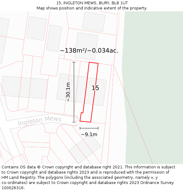 15, INGLETON MEWS, BURY, BL8 1UT: Plot and title map