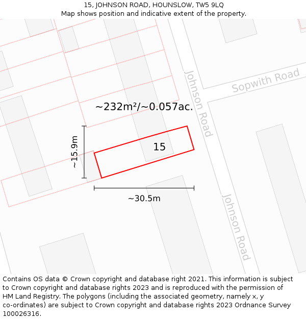 15, JOHNSON ROAD, HOUNSLOW, TW5 9LQ: Plot and title map