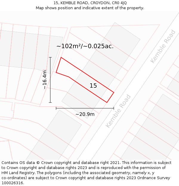 15, KEMBLE ROAD, CROYDON, CR0 4JQ: Plot and title map