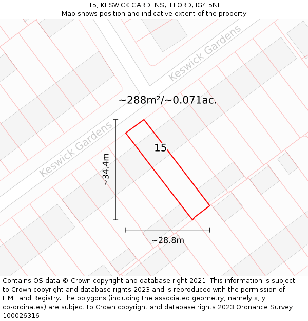 15, KESWICK GARDENS, ILFORD, IG4 5NF: Plot and title map