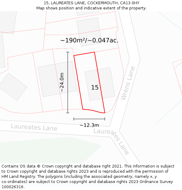 15, LAUREATES LANE, COCKERMOUTH, CA13 0HY: Plot and title map