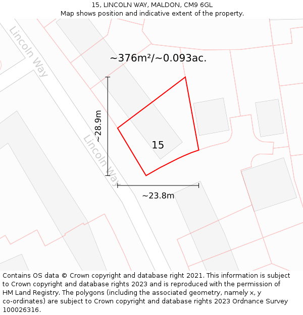 15, LINCOLN WAY, MALDON, CM9 6GL: Plot and title map