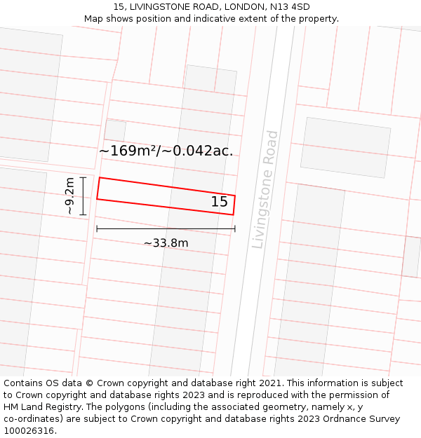 15, LIVINGSTONE ROAD, LONDON, N13 4SD: Plot and title map