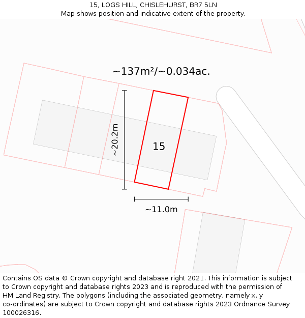 15, LOGS HILL, CHISLEHURST, BR7 5LN: Plot and title map