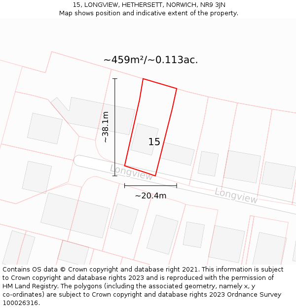 15, LONGVIEW, HETHERSETT, NORWICH, NR9 3JN: Plot and title map